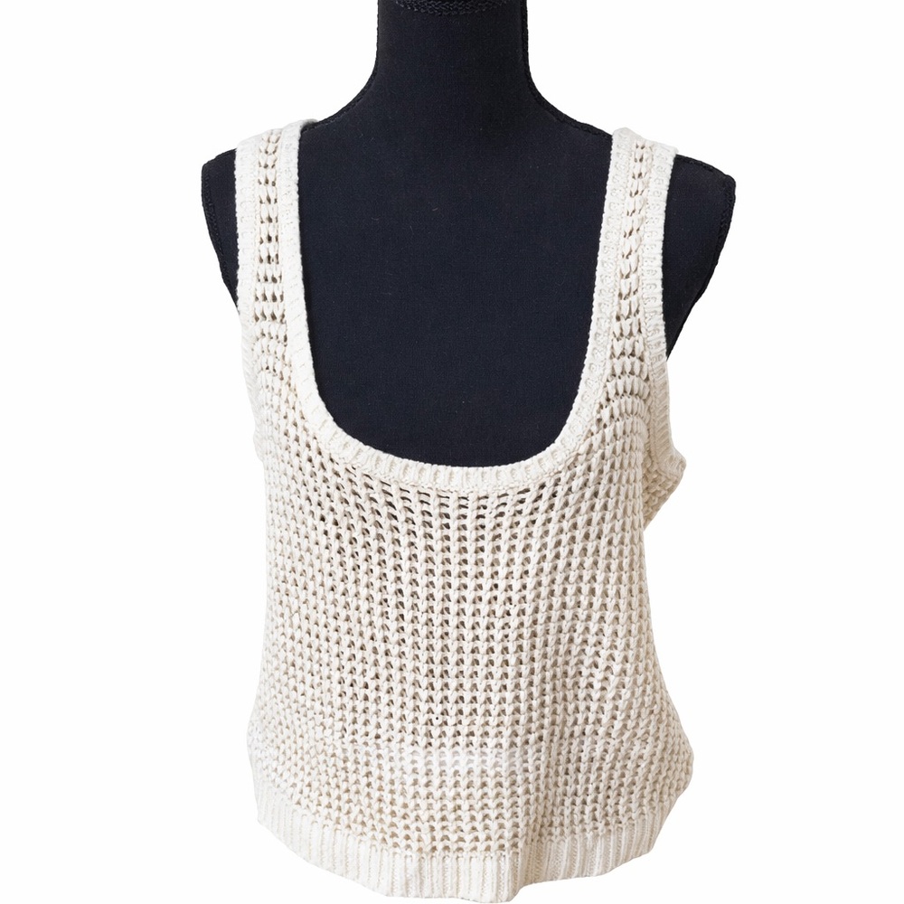 Shoulder Easy NWT Cream Gold Metallic Open Knit Tank Top M